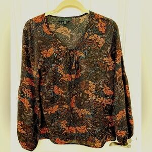 Sanctuary Flare Sleeve Keyhole Floral Brown Women's MEDIUM Blouse